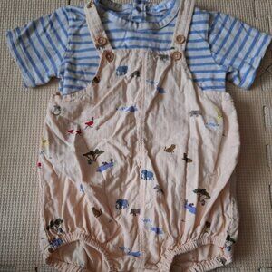Baby overalls set - french brand bout'chou - 12 months - animal print - stripes
